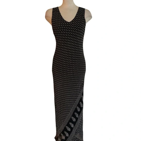 Chico's Design Black & White Beaded V‑Neck Maxi Dress size 1 - Picture 2 of 5